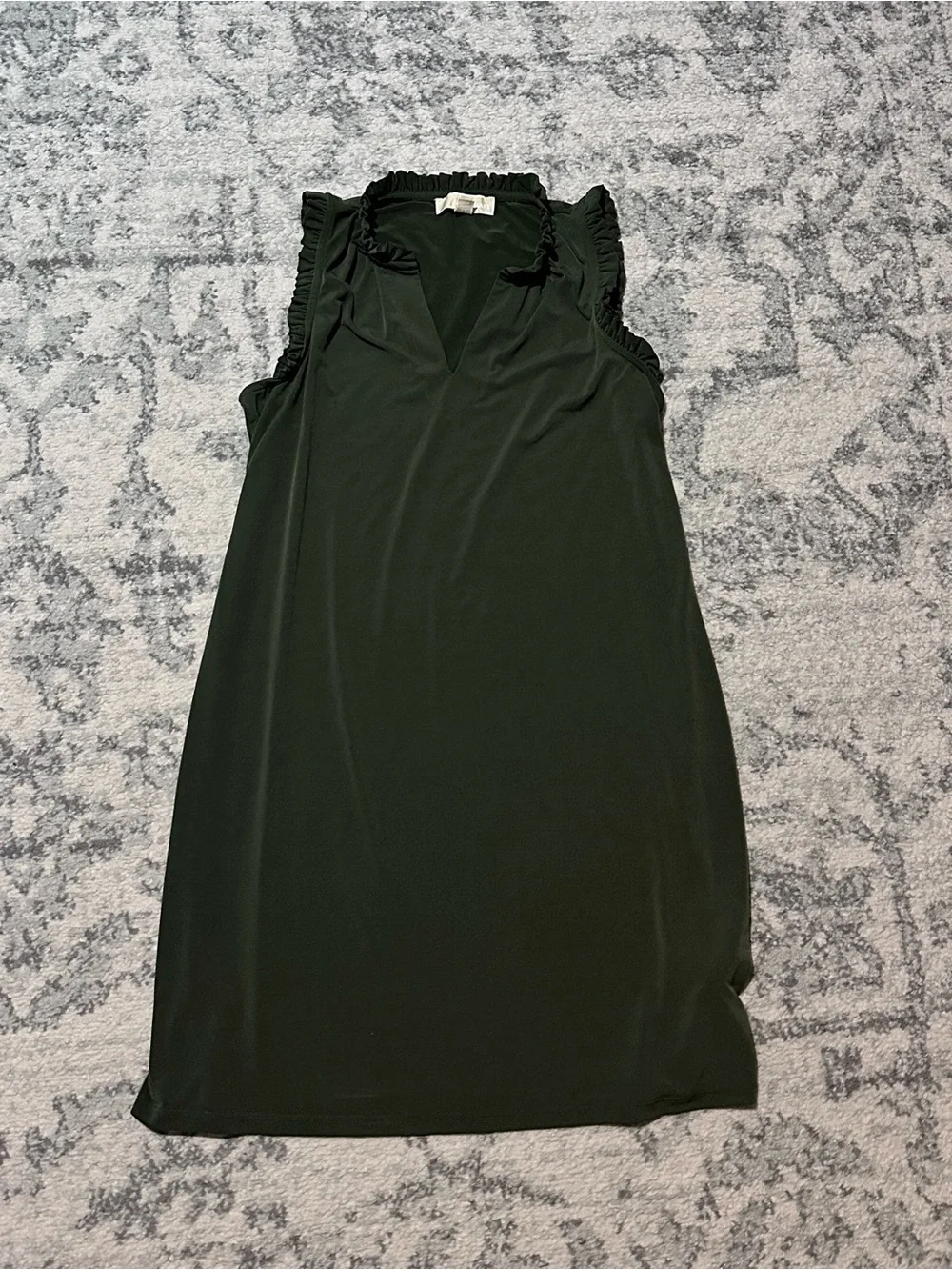 Ruffled Sleeveless V-Neck Shift Dress - Green